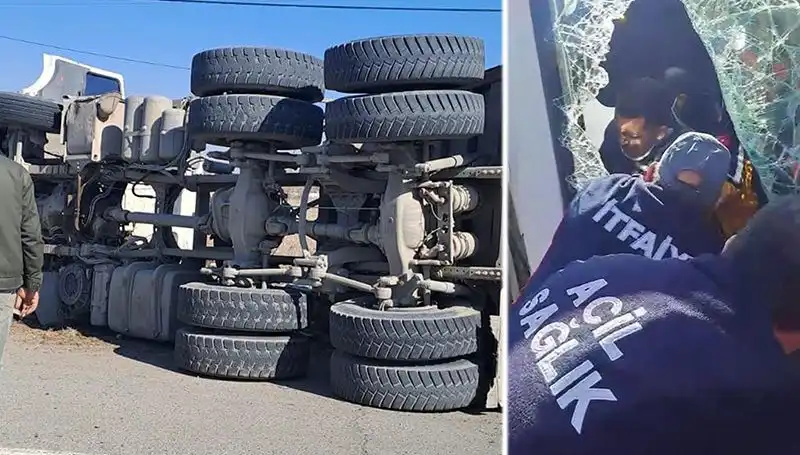 Viraja Girmekte Zorlanan Kamyon, Yolda Büyük Bir Kaza Yaptı!